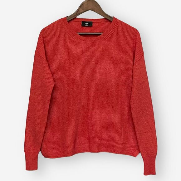 Vici Ribbed Knit Sweater Women's Size S Red-Orange Pullover Long-Sleeves - Picture 1 of 11